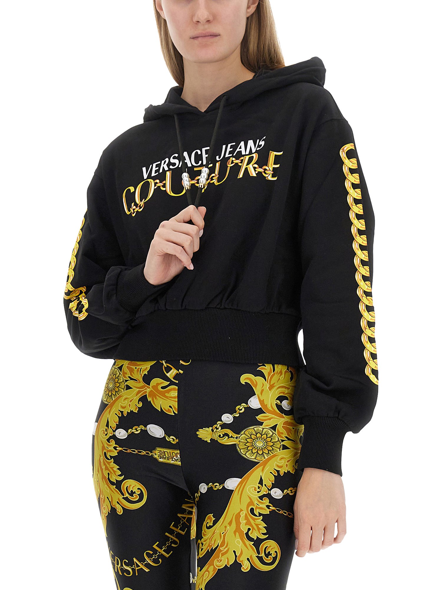 VERSACE JEANS COUTURE Cotton Sweatshirt with Logo Print