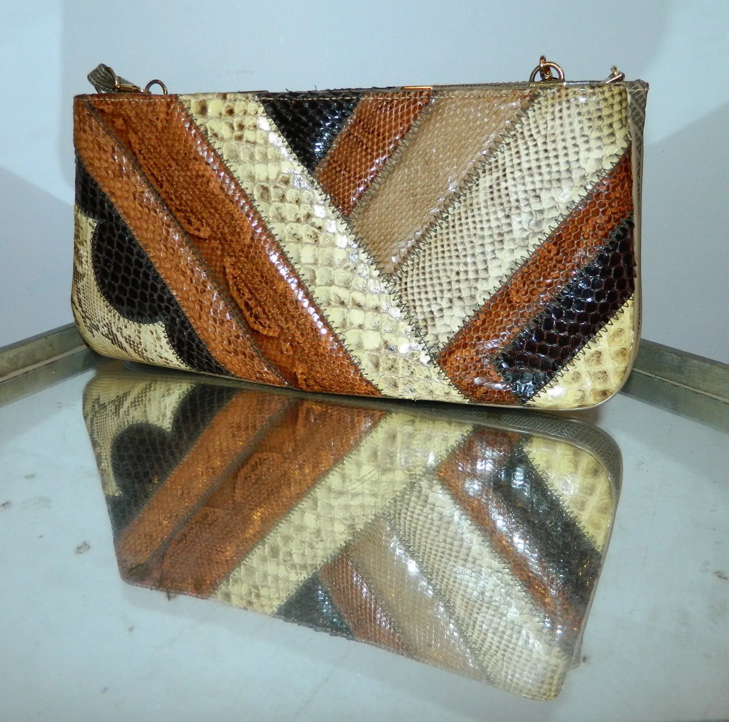 vintage clutch bag / python snake lizard / Supreme 1970s PATCHWORK exotics shoulder purse