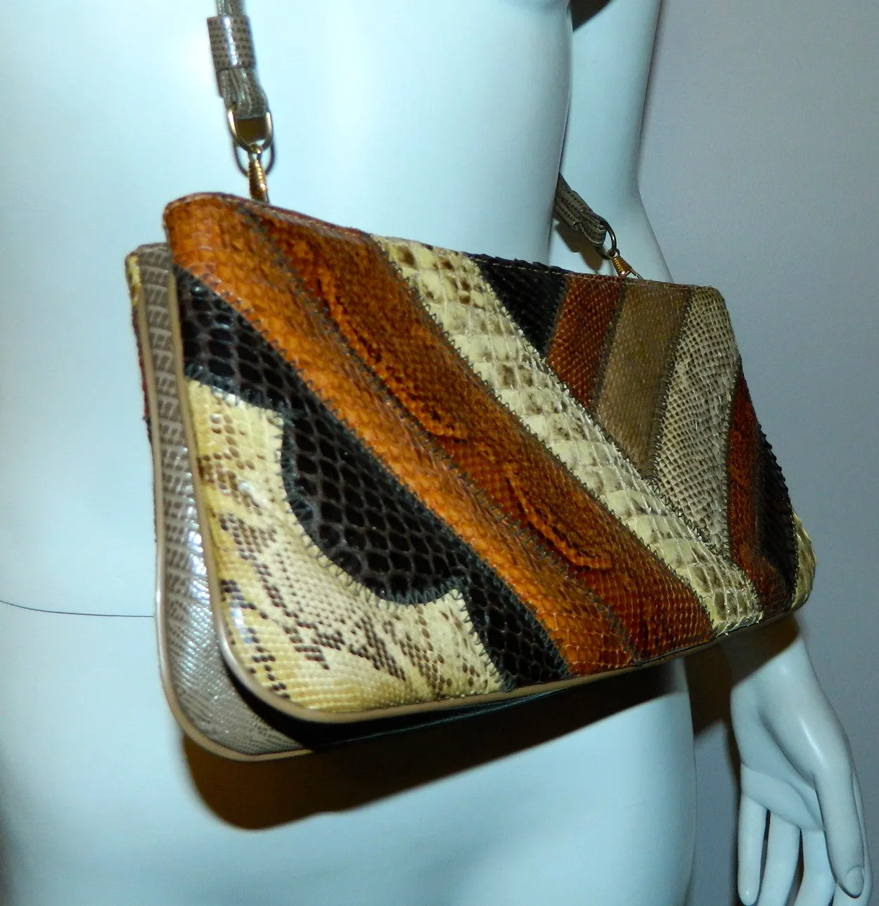 vintage clutch bag / python snake lizard / Supreme 1970s PATCHWORK exotics shoulder purse