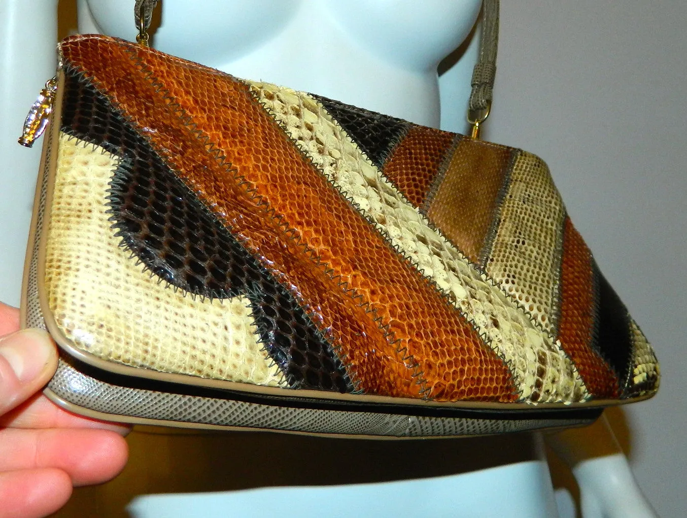 vintage clutch bag / python snake lizard / Supreme 1970s PATCHWORK exotics shoulder purse