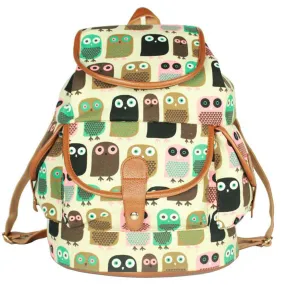 Canvas School Bag with Owl Printing - Women's Travel Backpack