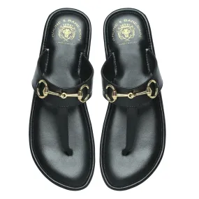 Women's Black Leather Horsebit Slippers By Brune & Bareskin