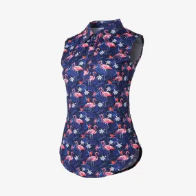 Women's Golf Polo - Sleeveless with Flowers & Flamingo Design