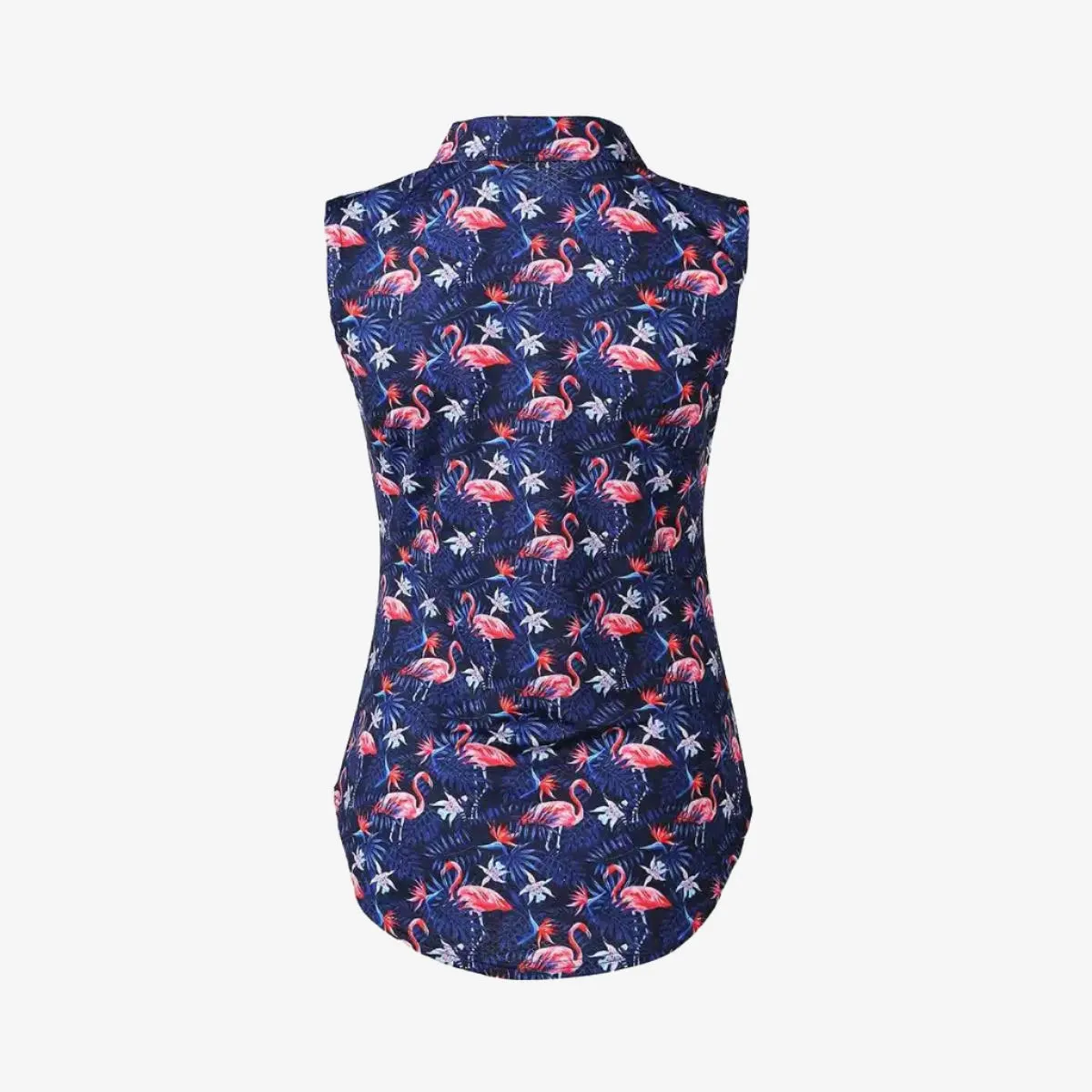 Women's Golf Polo - Sleeveless with Flowers & Flamingo Design