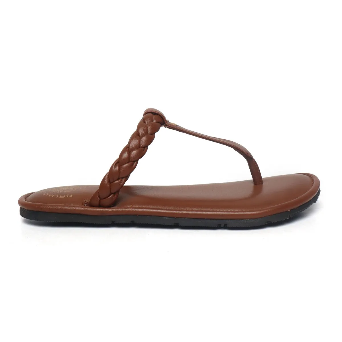 Women's Tan Knotted T-Strap Slippers By Brune & Bareskin