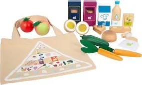 Wooden food shopping bag toy