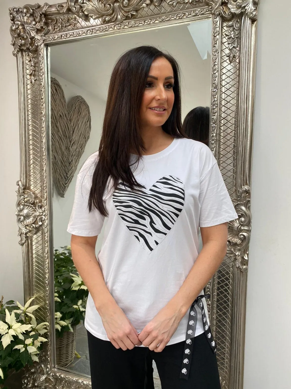 Zebra Print Rhinestone Heart T-shirt - Lucy