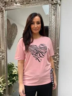 Zebra Print Rhinestone Heart T-shirt - Lucy