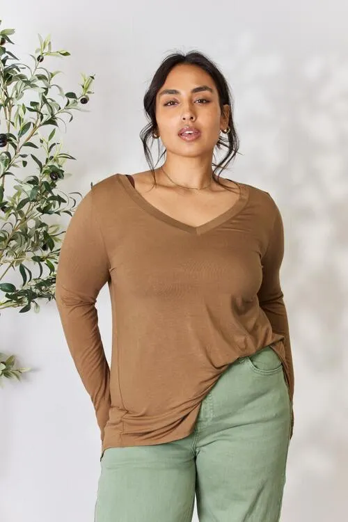 Zenana Long Sleeve V-Neck Top