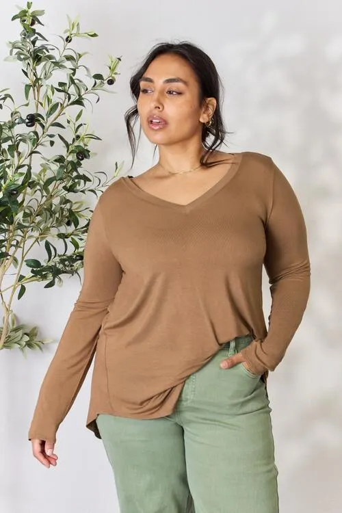 Zenana Long Sleeve V-Neck Top